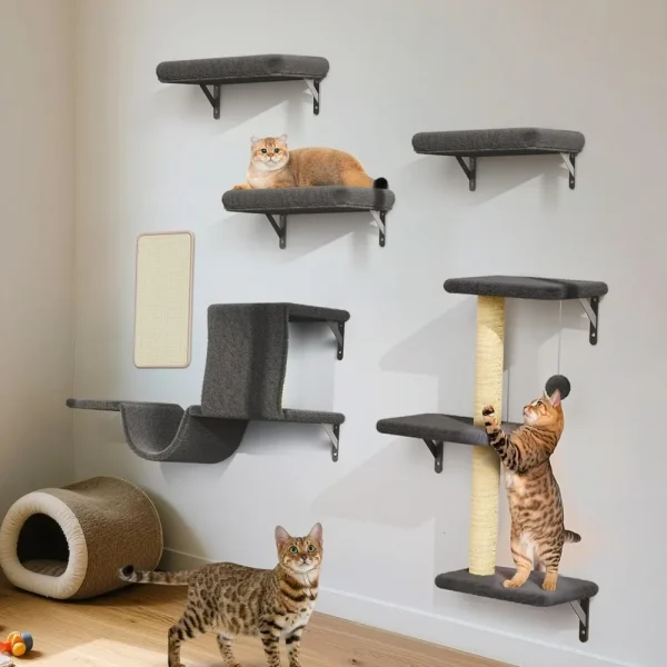 Stable & Safe 6 in 1 Pet Wall Set with Wooden Cat Climber,House, Bridge, Tree, Steps