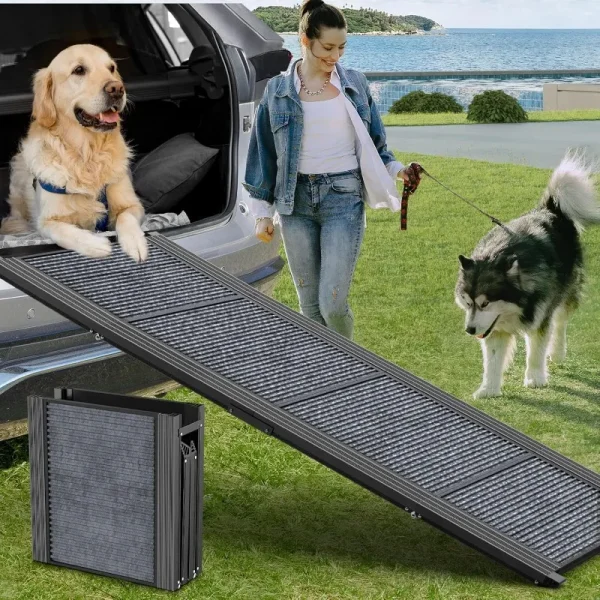 Folding Portable Pet Ramp with Non-Slip Rug Surface